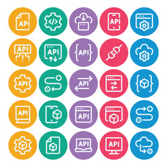 Circle color outline icons set for Application programming interface