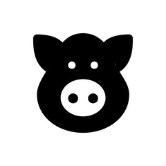 Illustration of a black pig face with a white snout and eyes on a white background in a simple style