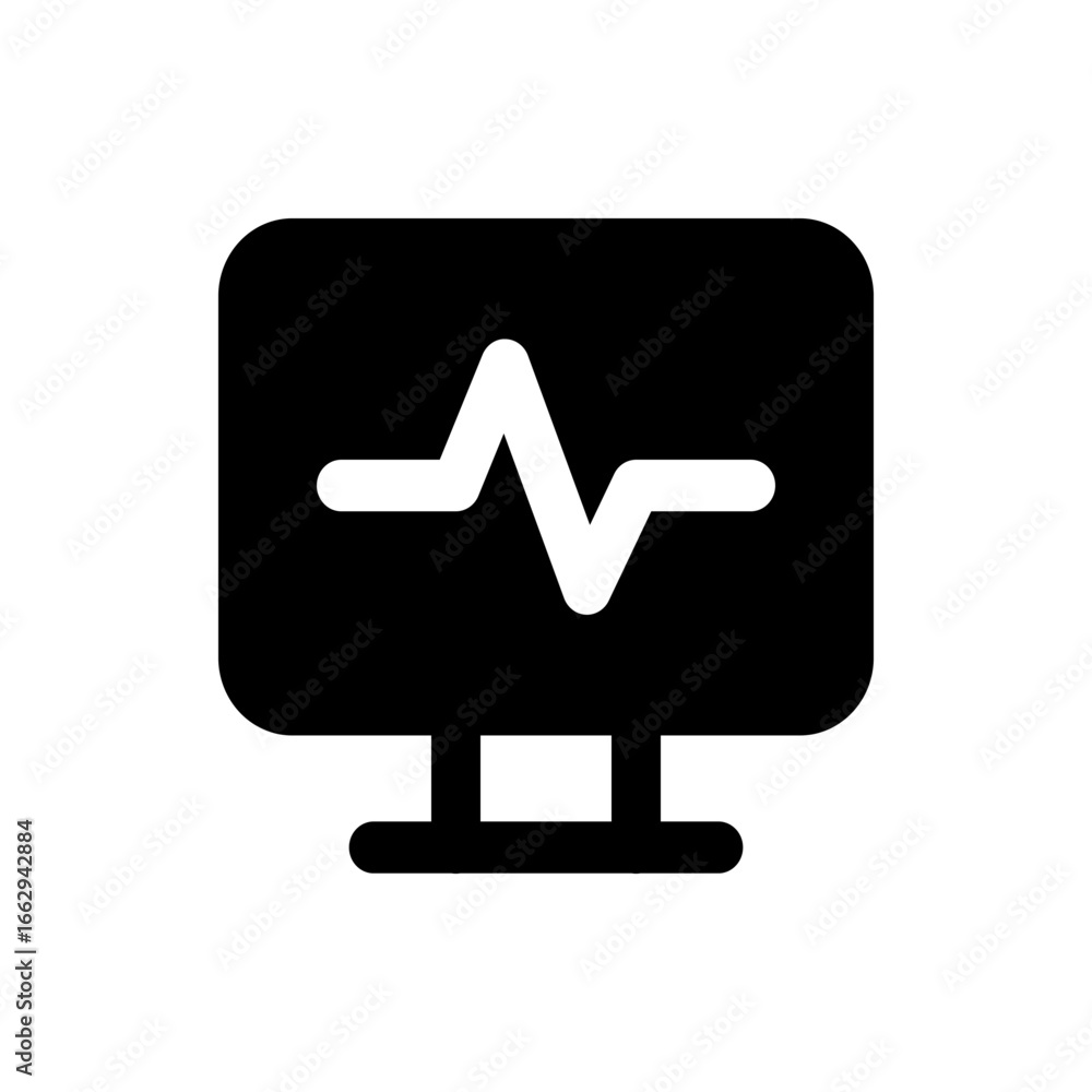 Poster Black monitor displaying a white heartbeat line graph with a rounded rectangular shape on a white background