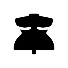 Silhouette of a black dress form mannequin with white outlines and a stand, isolated on a white background