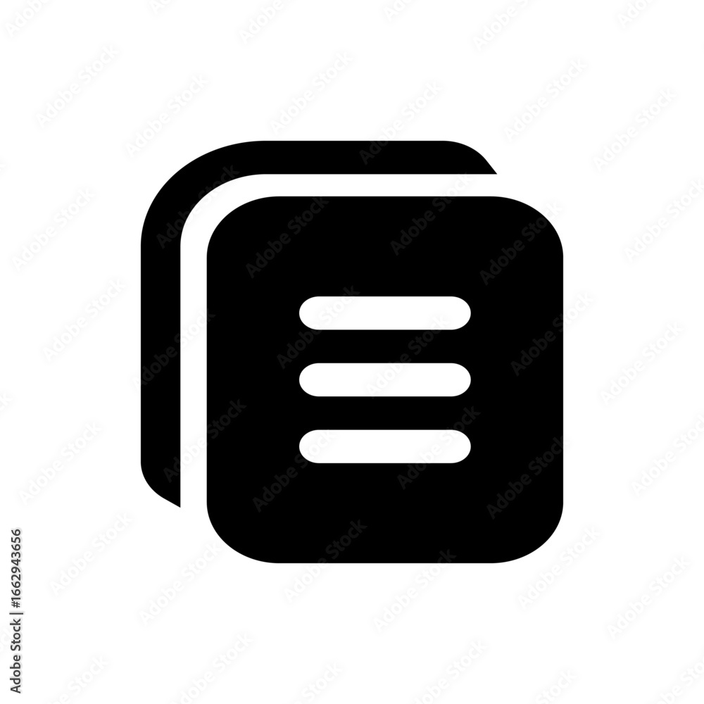 Poster illustration of two black documents stacked with horizontal lines representing text on the top docum