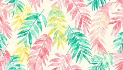 Pastel Watercolor Palm Leaves Pattern Design