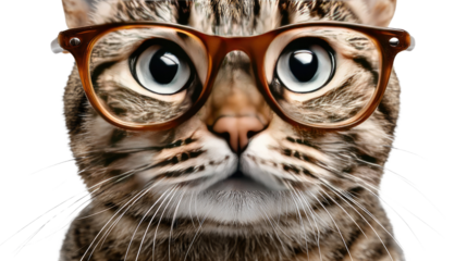 Smart Cat with Glasses: A close-up shot of a tabby cat wearing stylish eyeglasses, exuding intelligence and charm, is the focal point. The cat's expressive eyes and the glasses create an irresistible.
