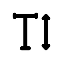 Illustration showing a stylized black letter t with rounded edges next to a black vertical arrow shape