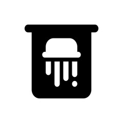 Illustration of a black container with a white cloud shape and falling lines inside it depicted