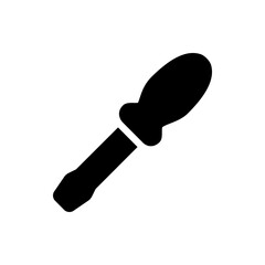 Illustration of a black flathead screwdriver with a rounded handle on a white background displayed diagonally