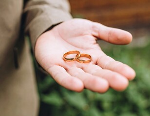 Two gold rings held in a hand