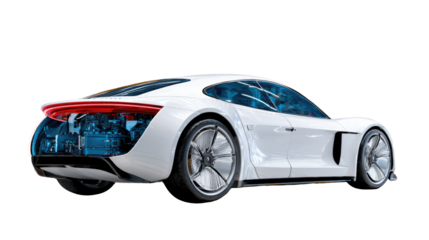 Futuristic Automotive Design: A sleek, white sports car concept embodies innovation and cutting-edge automotive technology.