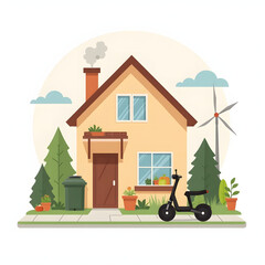 Obraz premium Sustainable Home Industry Vector Illustration with Eco-Friendly Energy and Recycling Concept