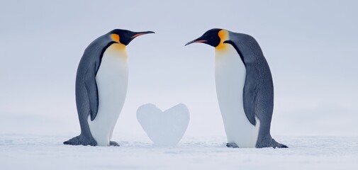 Obraz premium The Charming Emperor Penguins Forming a Heart Shape in the Snow.