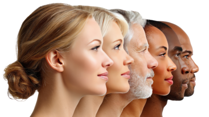 Diversity's Profile: A visually stunning portrait featuring profiles of diverse individuals, symbolizing unity, ethnicity, and the beauty of human variety. 