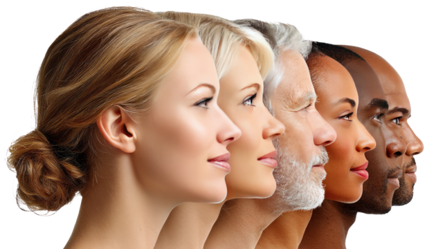 Diversity's Profile: A visually stunning portrait featuring profiles of diverse individuals, symbolizing unity, ethnicity, and the beauty of human variety. 