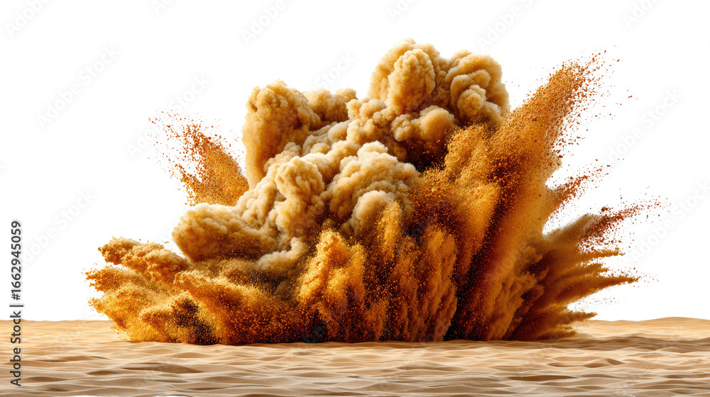 Poster dust explosion: a powerful and dramatic explosion of dust erupts in a chaotic and dynamic display of