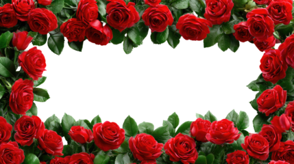 Crimson Romance: A vibrant frame of lush red roses encircles a pristine space, creating an exquisite and elegant design, perfect for conveying love, passion, and a touch of refined beauty.