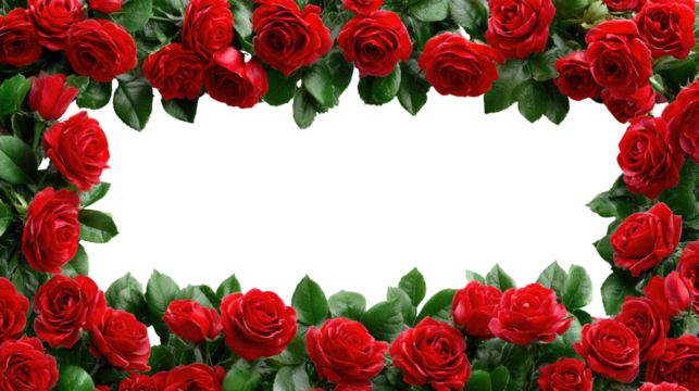 Crimson Romance: A vibrant frame of lush red roses encircles a pristine space, creating an exquisite and elegant design, perfect for conveying love, passion, and a touch of refined beauty.