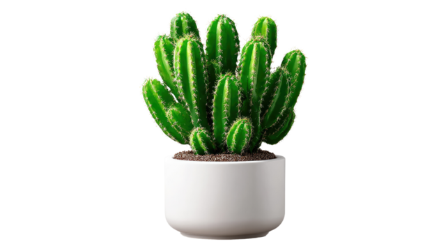 Green Cactus in Planter: A vibrant cactus proudly displays its textured green skin, harmonizing with its simple, modern ceramic pot, a perfect touch of nature's resilience.