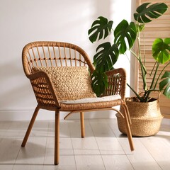 Light wicker armchair in a sunlit room