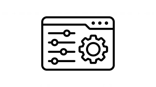 Animated browser window with settings and a spinning gear