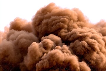 Captivating formations of brown dust clouds creating dynamic textures against a soft white backdrop evoking sensations of power and transformation in a striking visual experience