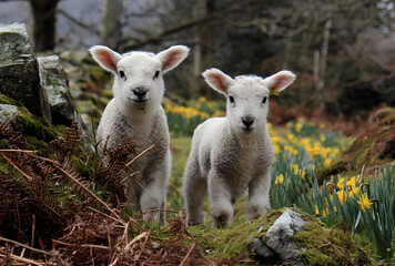 Fototapeta premium curious lambs in spring