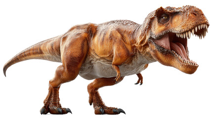 Tyrannosaurus Rex in action: A dynamic, realistic depiction of a Tyrannosaurus Rex, the apex predator of the prehistoric era, showcasing its raw power and fearsome presence.
