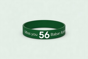 Green wristband saying Miss you 56 Babar Azam, perfect for expressing support or commemorating a special occasion, symbolizing remembrance
