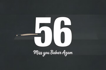 Stylish sports graphic celebrating Babar Azam, a tribute with a cricket bat and the number 56, perfect for fan merchandise and social media content