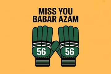 Cricket fans expressing support with "Miss You Babar Azam" message on green gloves, a tribute to the star player and a statement of team spirit