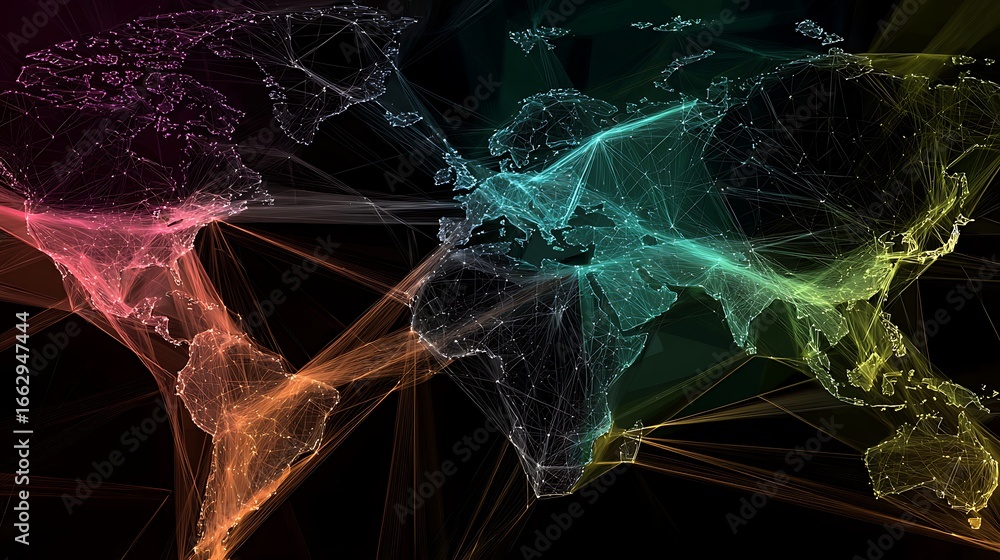 Poster global network connections world map data visualization technology connectivity worldwide digital ea