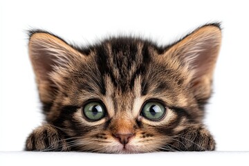 Captivating close-up of a curious kitten gazing with wide green eyes revealing playful innocence and natural charm highlighting the beauty of feline companionship and exploration