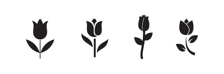 Obraz premium Rose Silhouette Icon Set Collection