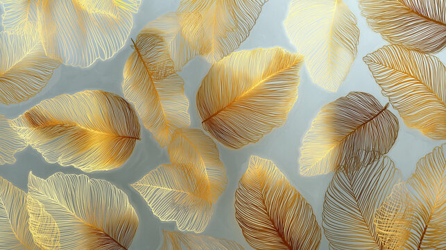A delicate golden leaf pattern etched on a frosted surface, combining elegance and texture with subtle reflective highlights for a refined aesthetic.