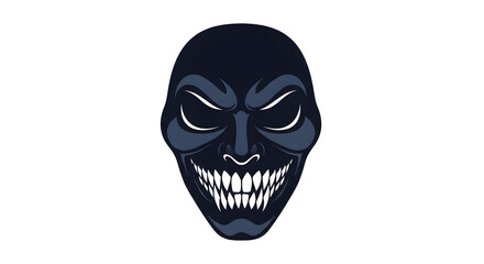Sinister monster mask with a horrifying grin and glowing eyes. Flat vector icon for horror or Halloween themes
