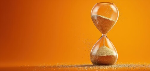 The hourglass representing the passage of time with an orange background.