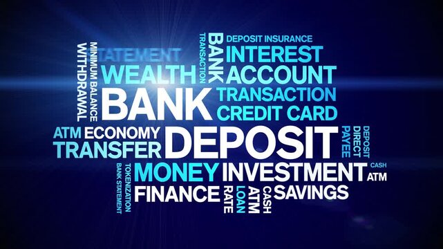 Bank Deposit animated word cloud-text design animation tag kinetic typography seamless loop.