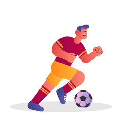 Flat vector illustration of a soccer player dribbling the ball. Clean and colorful design style, great for sports infographics, youth academy materials, and web promotion.