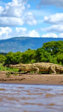 Crocodile on riverbank