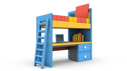 Colorful Bunk Bed with Desk and Ladder for Kids' Room Design