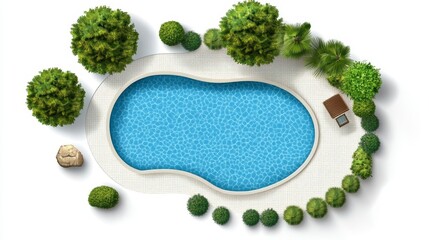 Serene Aerial View of a Blue Swimming Pool Surrounded by Lush Greenery