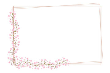 Pink Cherry Blossom And Brown Rectangular Flower Border Frame