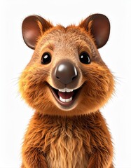 Happy cartoon quokka with big smile on white