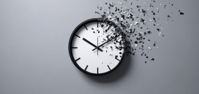 The clock disintegrating into fragments of time and motion.