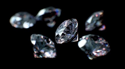 Diamonds in mid-air, sparkling against black