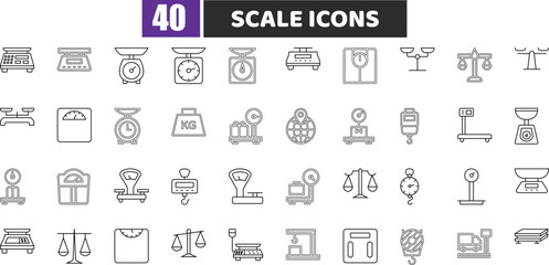 Scale, Weight and Measurement Line Icons Vector Set