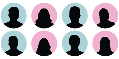 User avatar icon, profile symbol in outline and solid style, flat person icons. Avatar default user icon set. Social media user profile icon. Business man and woman icon set.  avatar icons collection 