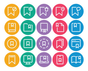 Circle color outline icons set for Bookmark