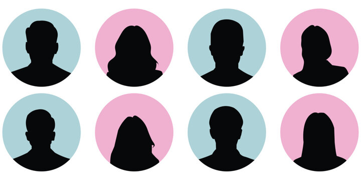 User avatar icon, profile symbol in outline and solid style, flat person icons. Avatar default user icon set. Social media user profile icon. Business man and woman icon set.  avatar icons collection 