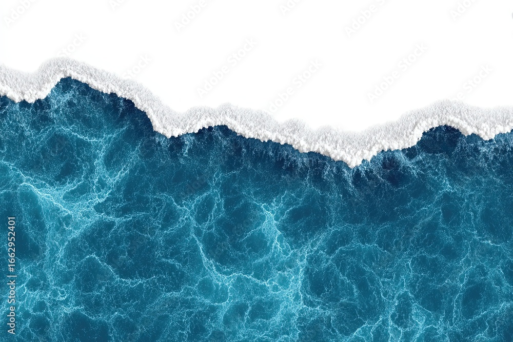 Poster the intricate dance of azure waves crashing elegantly on a pristine shoreline creating a striking co