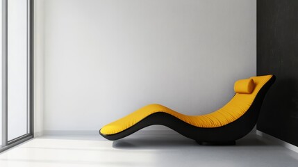 Stylish Black and Yellow Chaise Lounge in Modern Minimalist Space