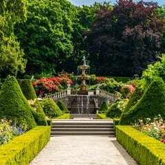 Formal garden with fountain